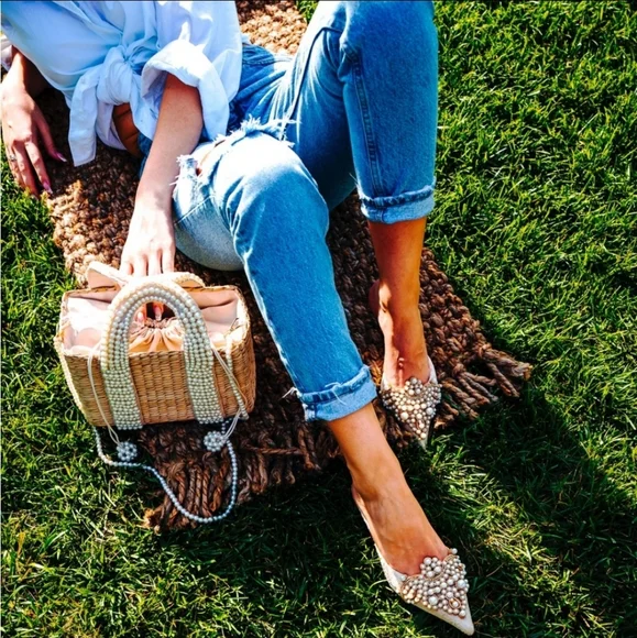 NWT - Bella Pearl Embellished Kitten Heel Shoes / Slides - Size 5 - Picture 2 of 8